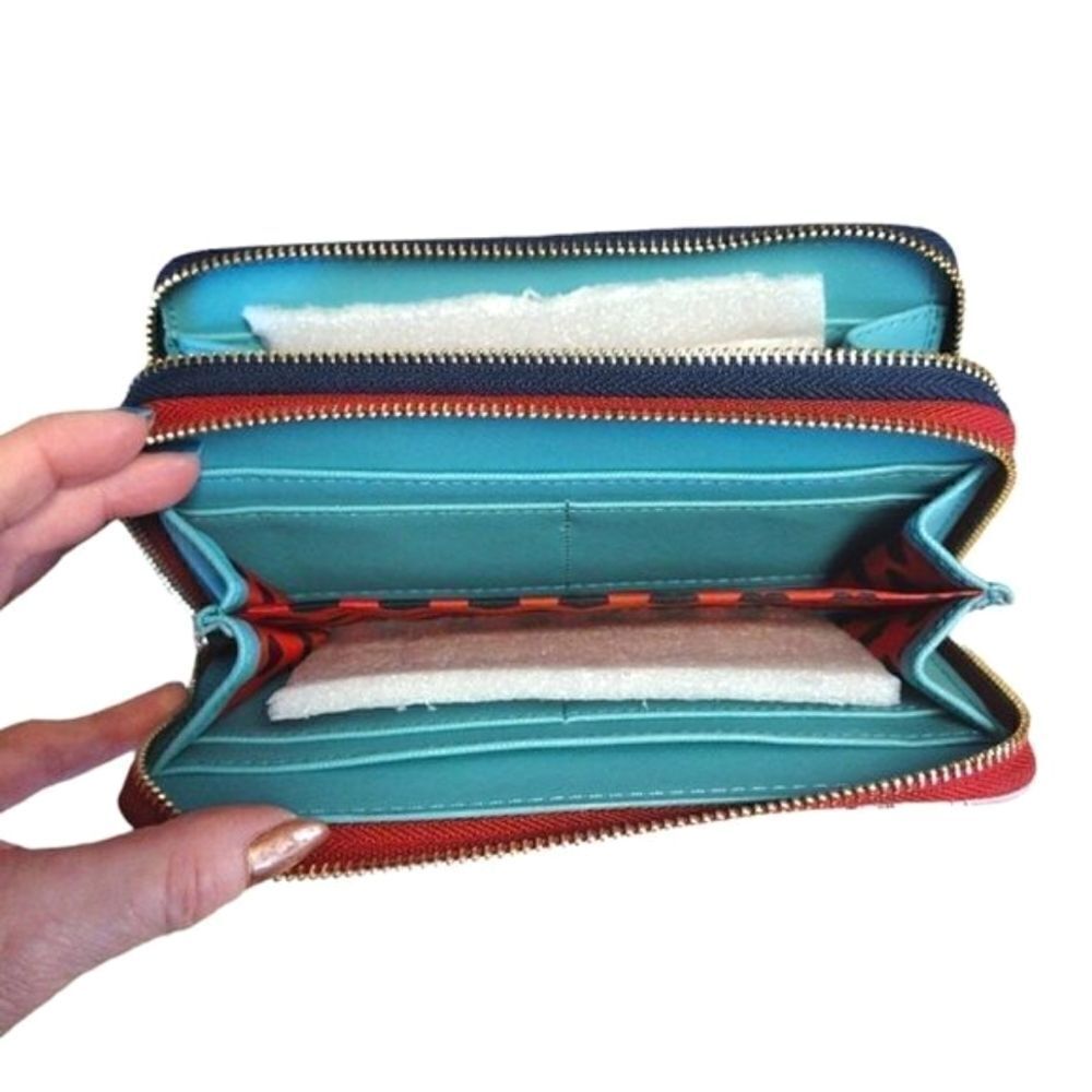 Nikky Teal Red Pop Generation Large Double Zip Around‎ Wallet NWT - Picture 10 of 16
